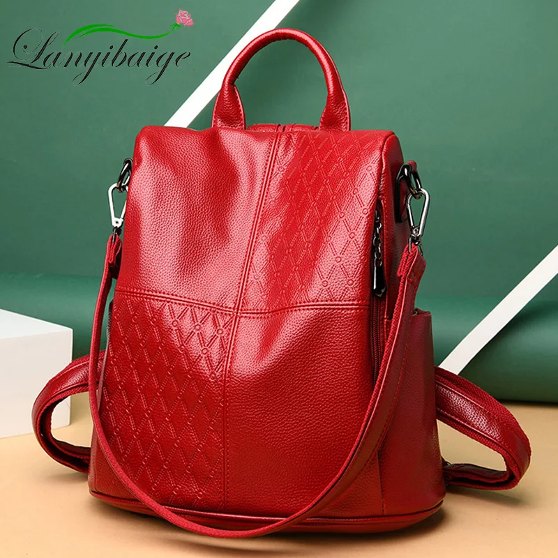 

Новый брендовый лоскутный рюкзак, женские кожаные школьные сумки для девочек-подростков, Противокражные женские сумки на плечо, простой до...