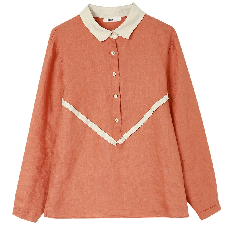 

2021 new arrival cototn and linen shirt for women's design dress shirts minority and art leisure loose shirt large size M L XL