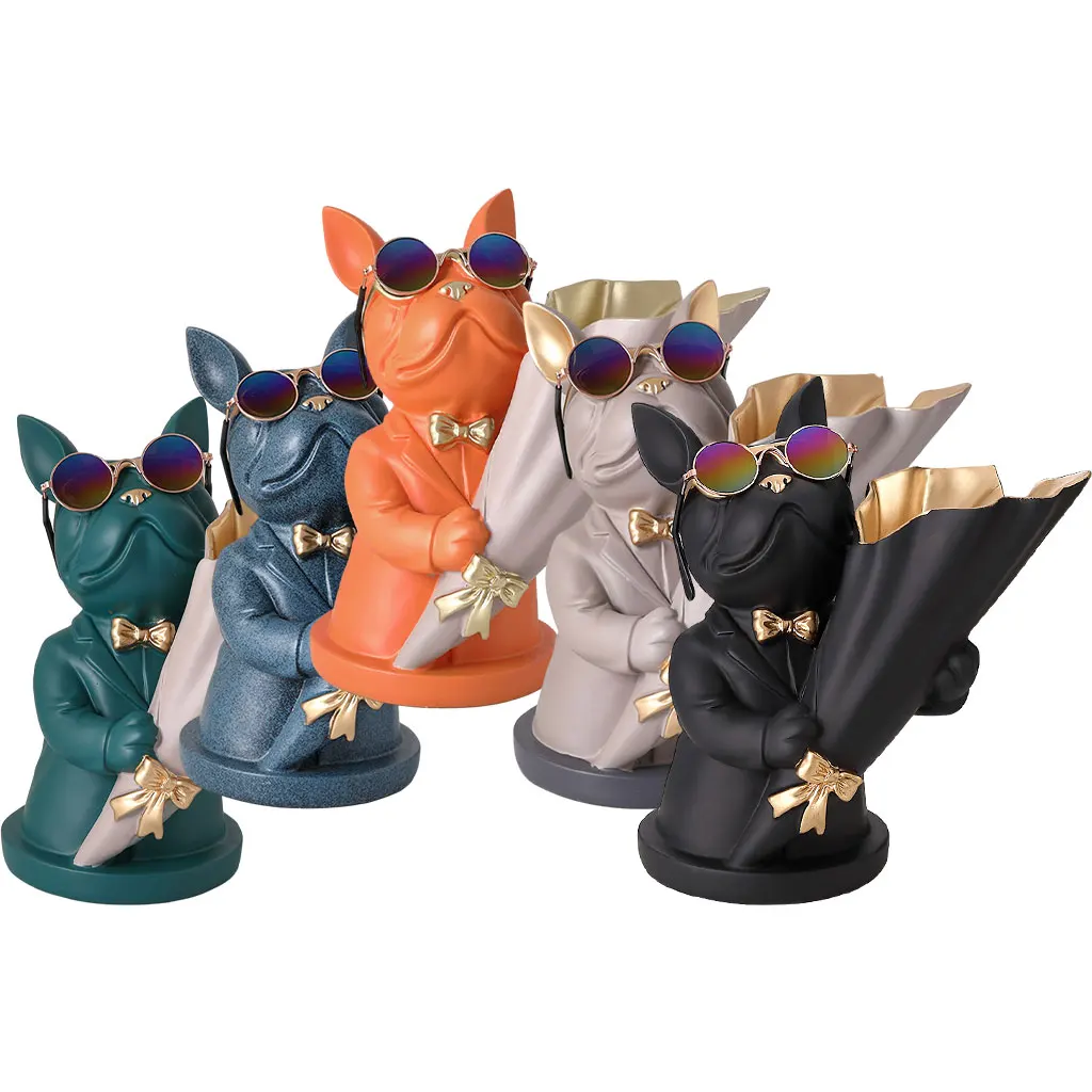 

Уникальная фигурка французского бульдога в виде бутона, миниатюрная креативная статуя, украшение для дома на стол, для вечеринки, Цветочная...