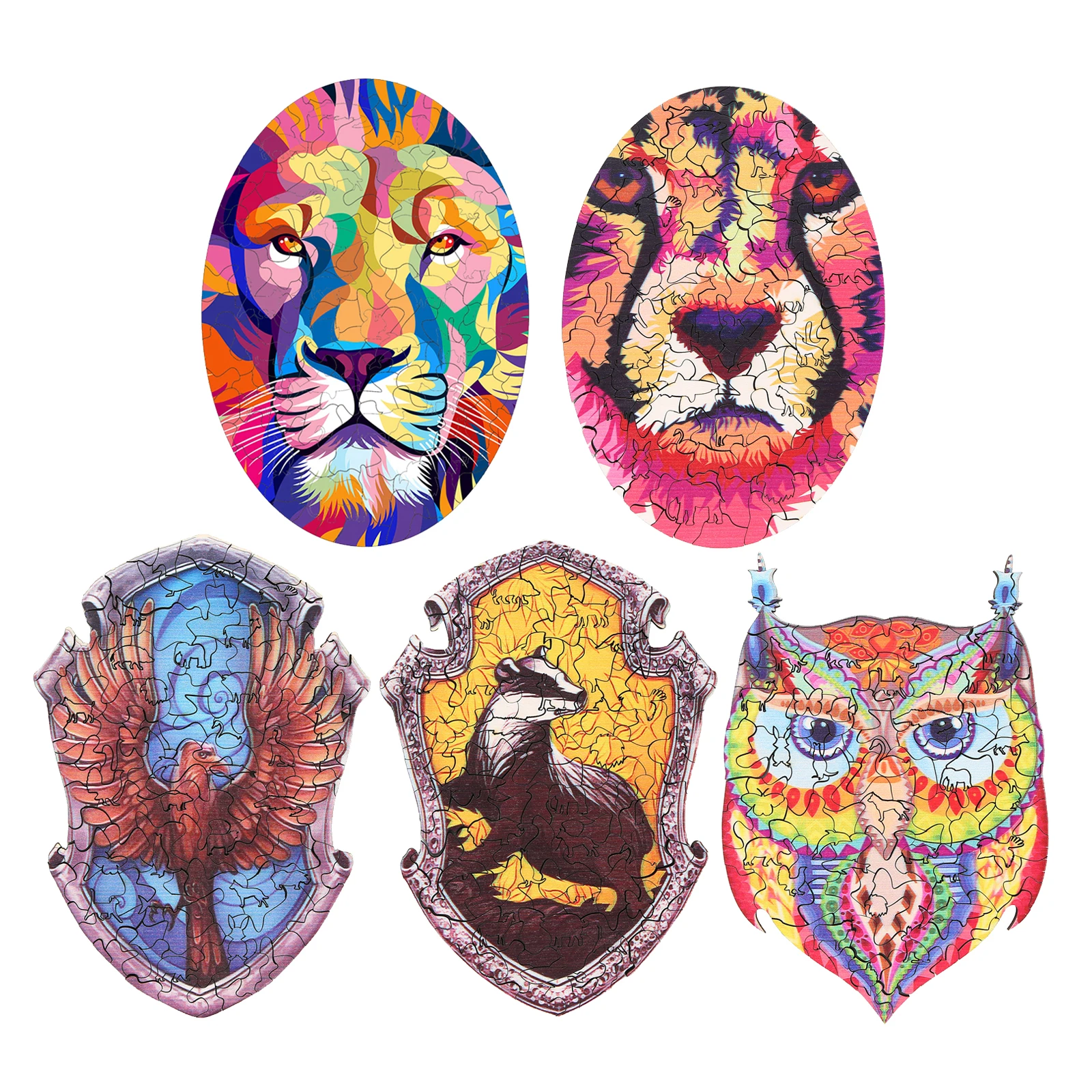 

Wooden Jigsaw Puzzle, Unique Shape Puzzles for Adults Kids Teens, Animal Lion, Leopard, Eagle, Bear, Owl Shape Gift Puzzles
