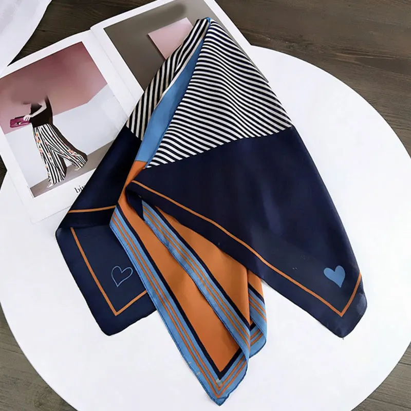 

70*70cm Women Silk Square Scarf Stripe Print Neckerchief Fashion Headscarf Women's Scarf Hairband Handbag Handle Ribbon scarf