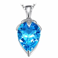 fashion blue crystal aquamarine topaz gemstones pendant necklaces for women diamonds white gold silver color jewelry bijoux gift