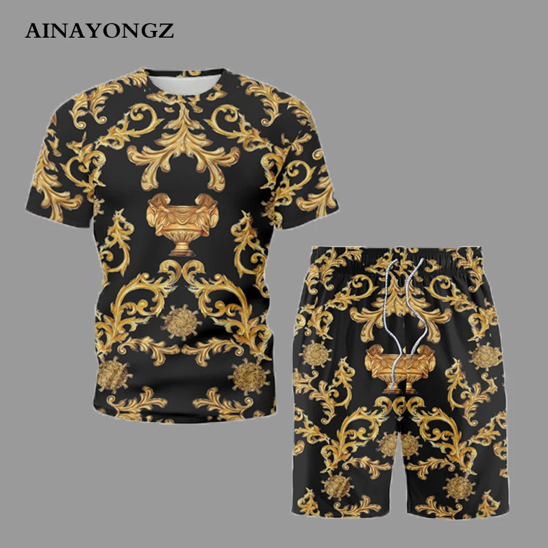 Classical Auspicious Short Outfits 2022 Trend Men’s Sets Retro Style T-shirt Shorts Suits Casual All-Match Summer Clothes S-5XL