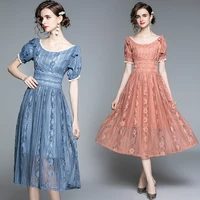 zuoman women summer elegant lace dress festa high quality long wedding party robe femme vintage designer blue vestidos