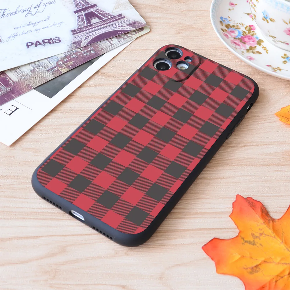 

Red And Black Buffalo Plaid Print Soft Silicone Matt Case For Apple iPhone Case
