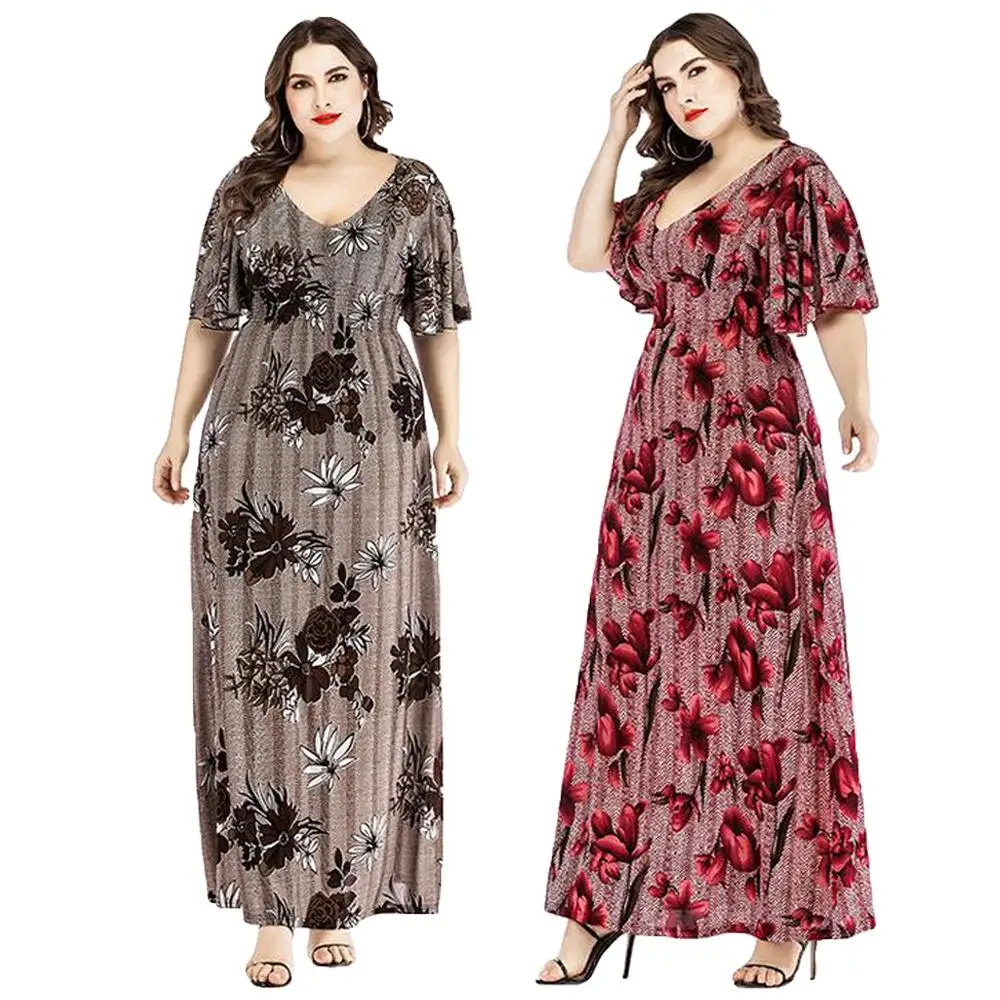 

Plus Size Women Boho Floral Printed V-Neck Summer Dress Holiday Party Dress Pleated Sundress Short Sleeve Loose Casual Dresses
