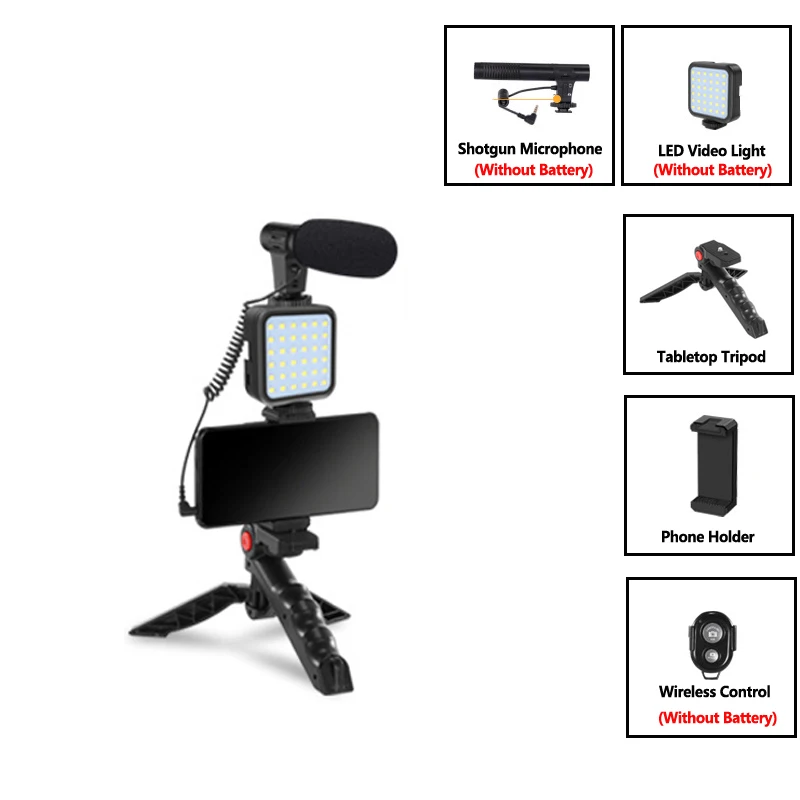 

Condenser Microphone With Tripod LED Fill Light For Professional Photo Video Camera Phone For Interview Live Recording YouTube