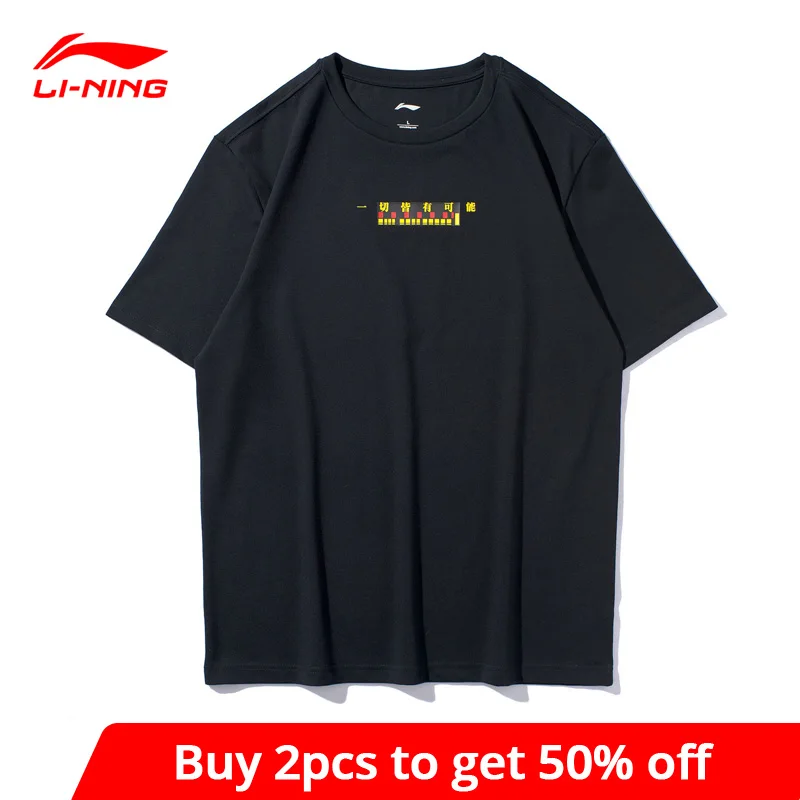 Мужская футболка с коротким рукавом Li Ning Спортивная из 100% хлопка графическим