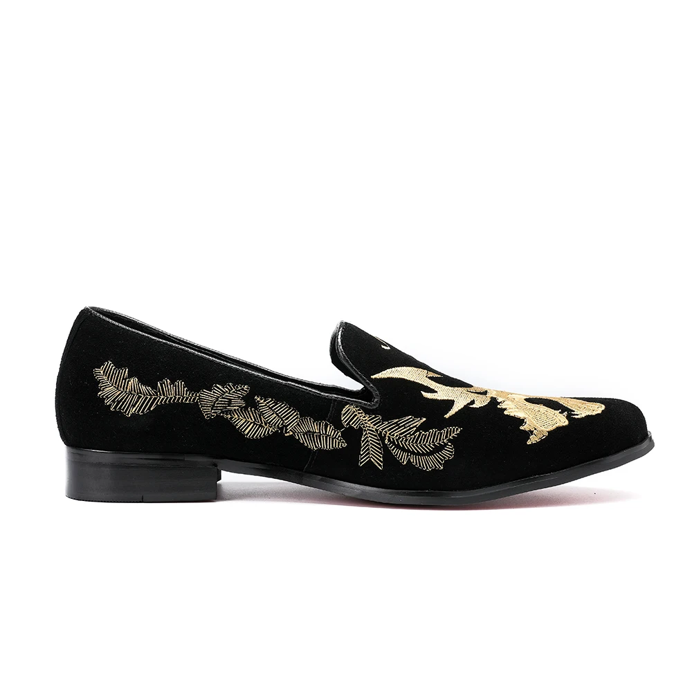 Christia Bella Vintage Gold Embroidery Men Loafers Fashion Party Prom Dress Shoes Slip on Flats Plus Size Smoking Slippers | Обувь