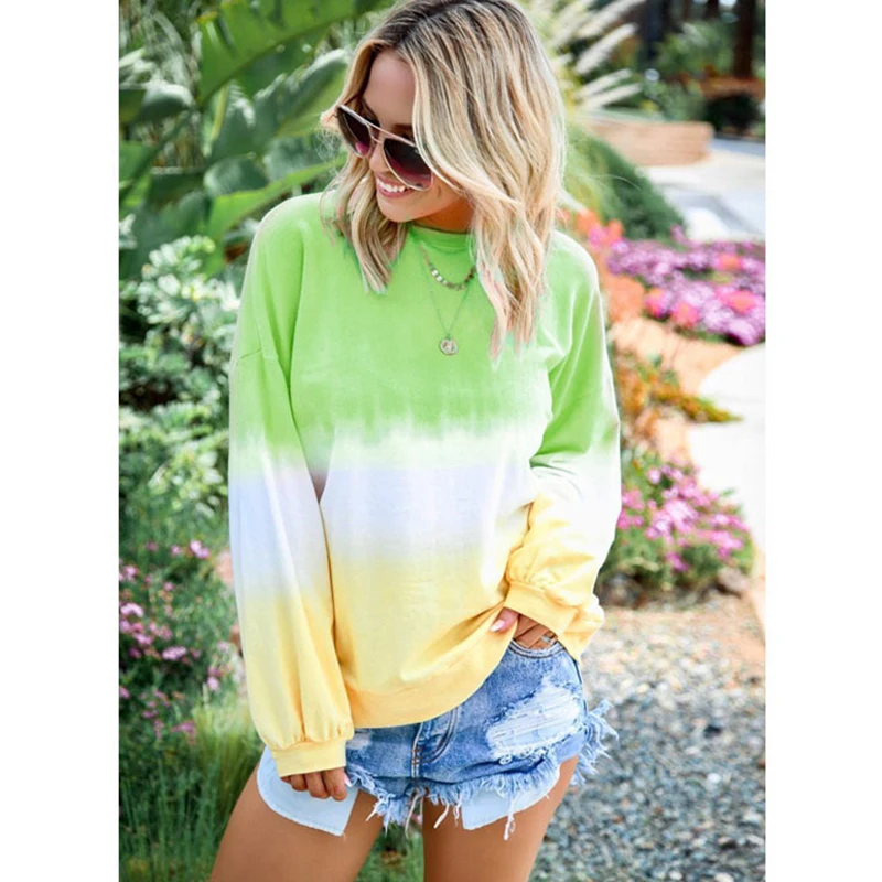 

Women Gradient Printed Long Sleeves Round Collar Top Sweatshirt for Autumn Winter Plus Size TC21