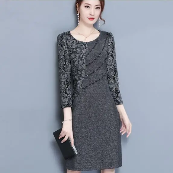 Plus Size Women Dress 2020 Autumn Office Dresses Elegant Lady Work Wear Retro Floral Printed J29923 | Женская одежда