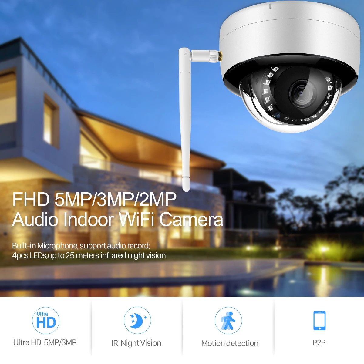 audio 5mp dome wifi camera metal h 265 3mp ir night vision ip camera 1080p hd ai human detect p2p smart home video surveillance free global shipping