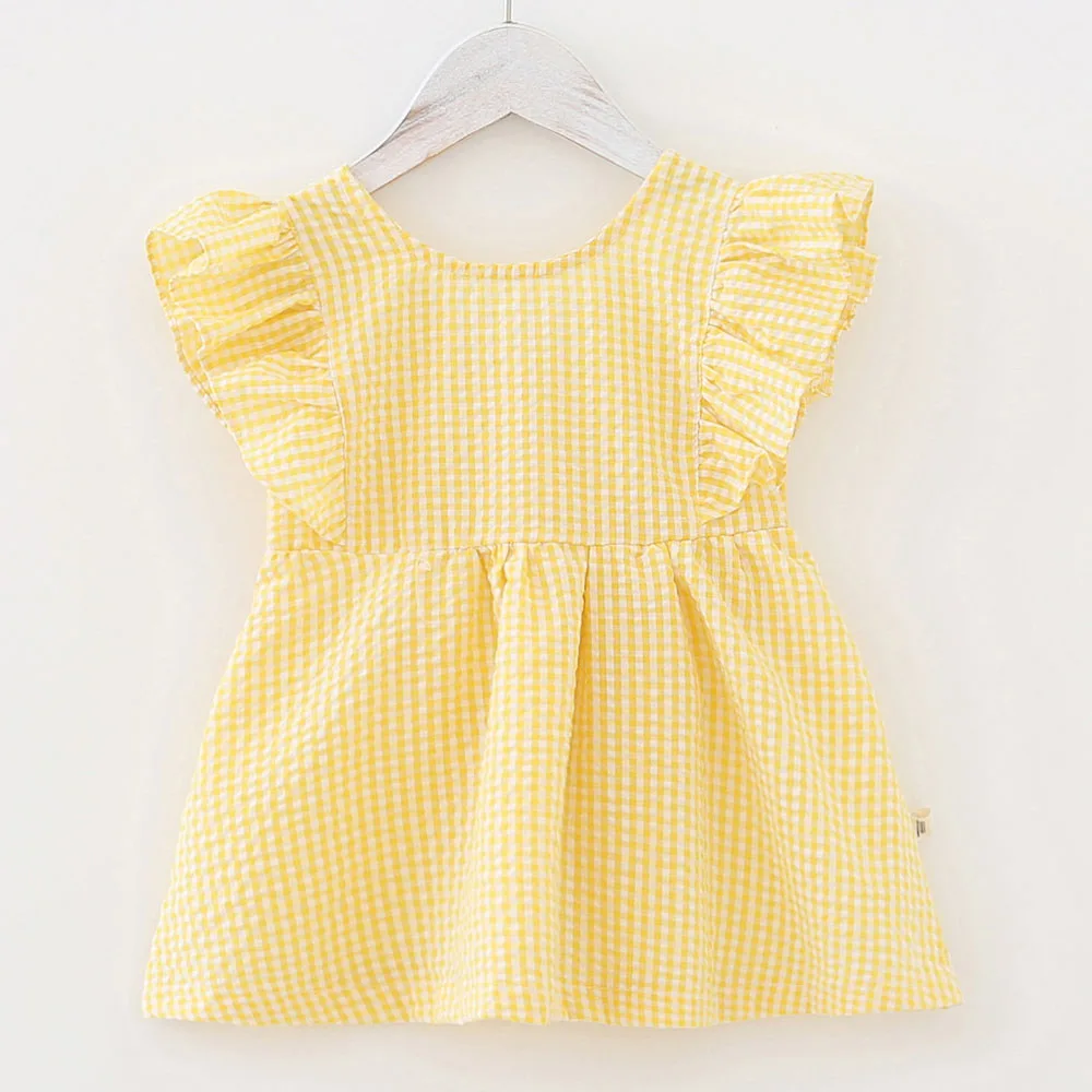 

Halilo Baby Girl Dress Summer 2020 Plaid Flare Sleeve Thanksgiving Children Clothing Princess Costume Backless Girls Dresses