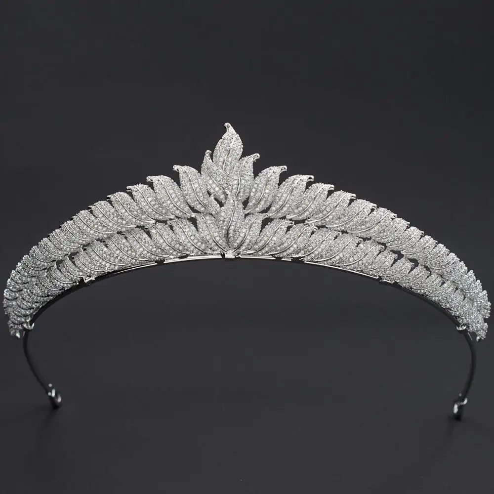 Leaves ubic Zirconia Wedding Bridal Princess Tiara Crown Diadem Women Hair Jewelry Accessories CH10338