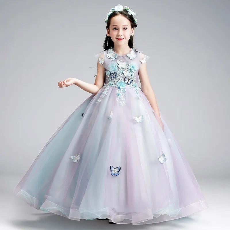 

Длинное платье с украшением в виде цветов и бусин для девочек; Новинка 2020 года; Праздничное бальное платье для свадебной вечеринки; Нарядное...