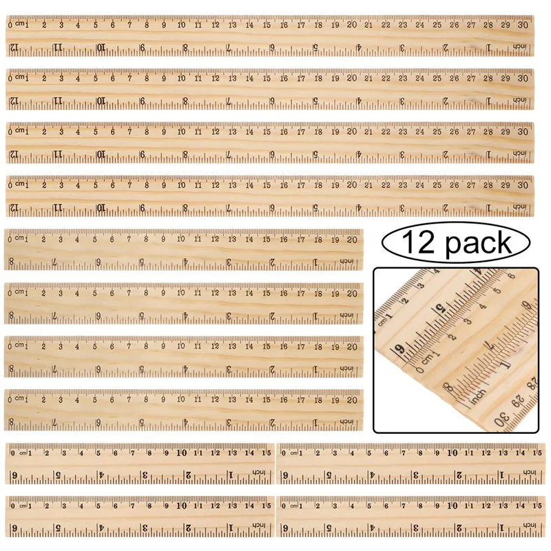 

12Pcs Vintage Wooden Rulers School Teaching Ruler Wood Measuring Straight Ruler Student Studying Ruler Math Drawing Tool