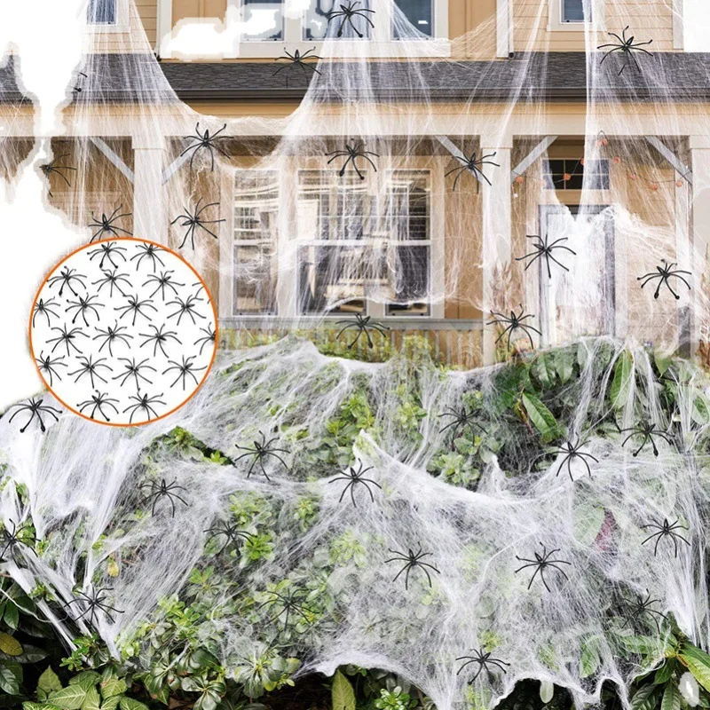 

20g Halloween Scary Party Decor Stretchy Spider Web Cobweb Cotton Horror Halloween Decoration for Bar Haunted House Scene Props