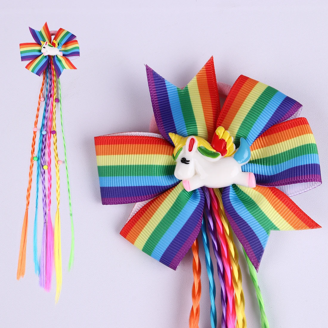 rainbow-14 1 предмет, детская парик; резинка для волос, обтянутая тканью; полос Единорог радужные бантики дизайн для девочек косы волосы галстук витой «милое дитя», милая резинка ремешок - Цвет: rainbow-14