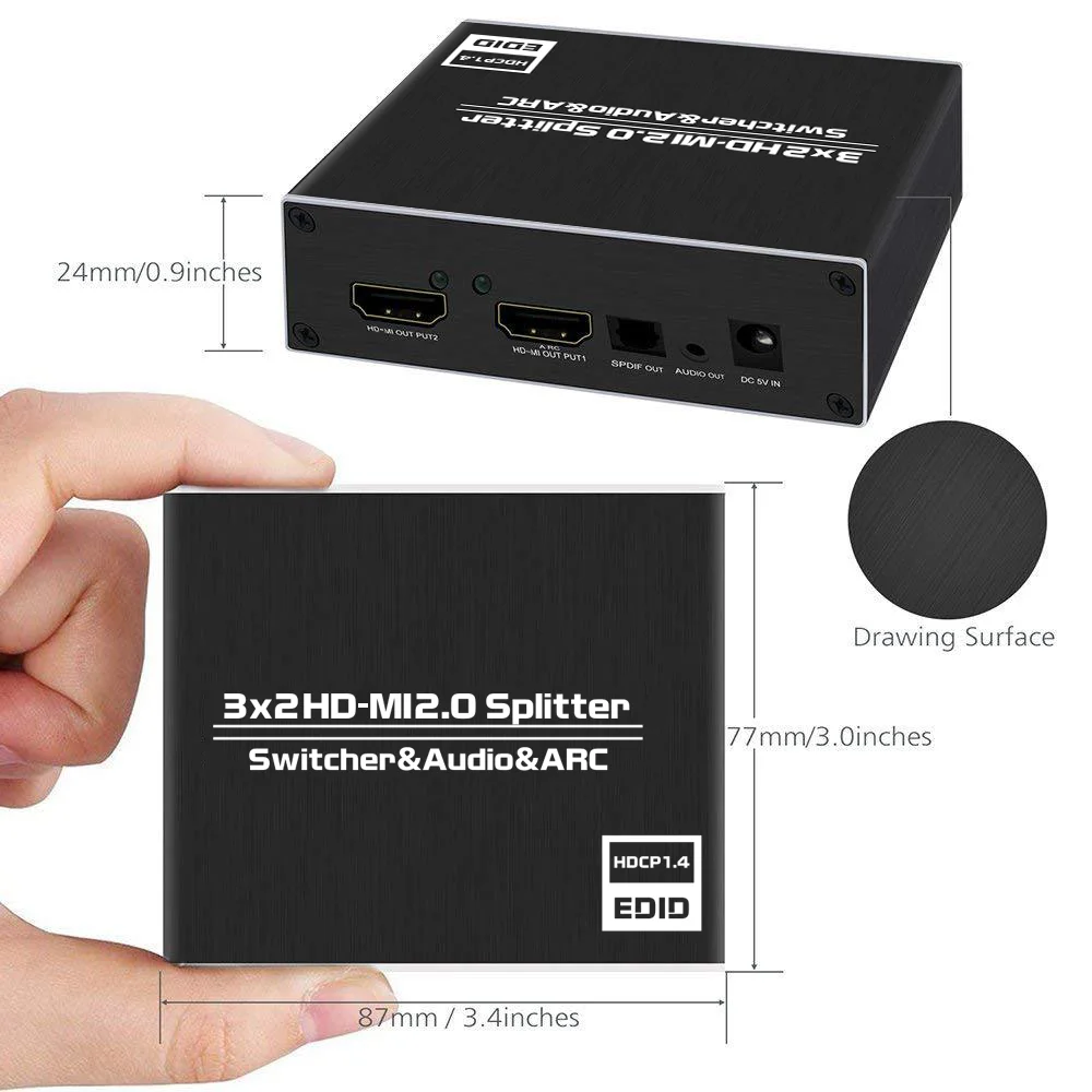 Разветвитель KuWFi 4K HD MI 60 Гц матричный коммутатор Ultra 3X2 переключатель R/L + ARC 3 порта