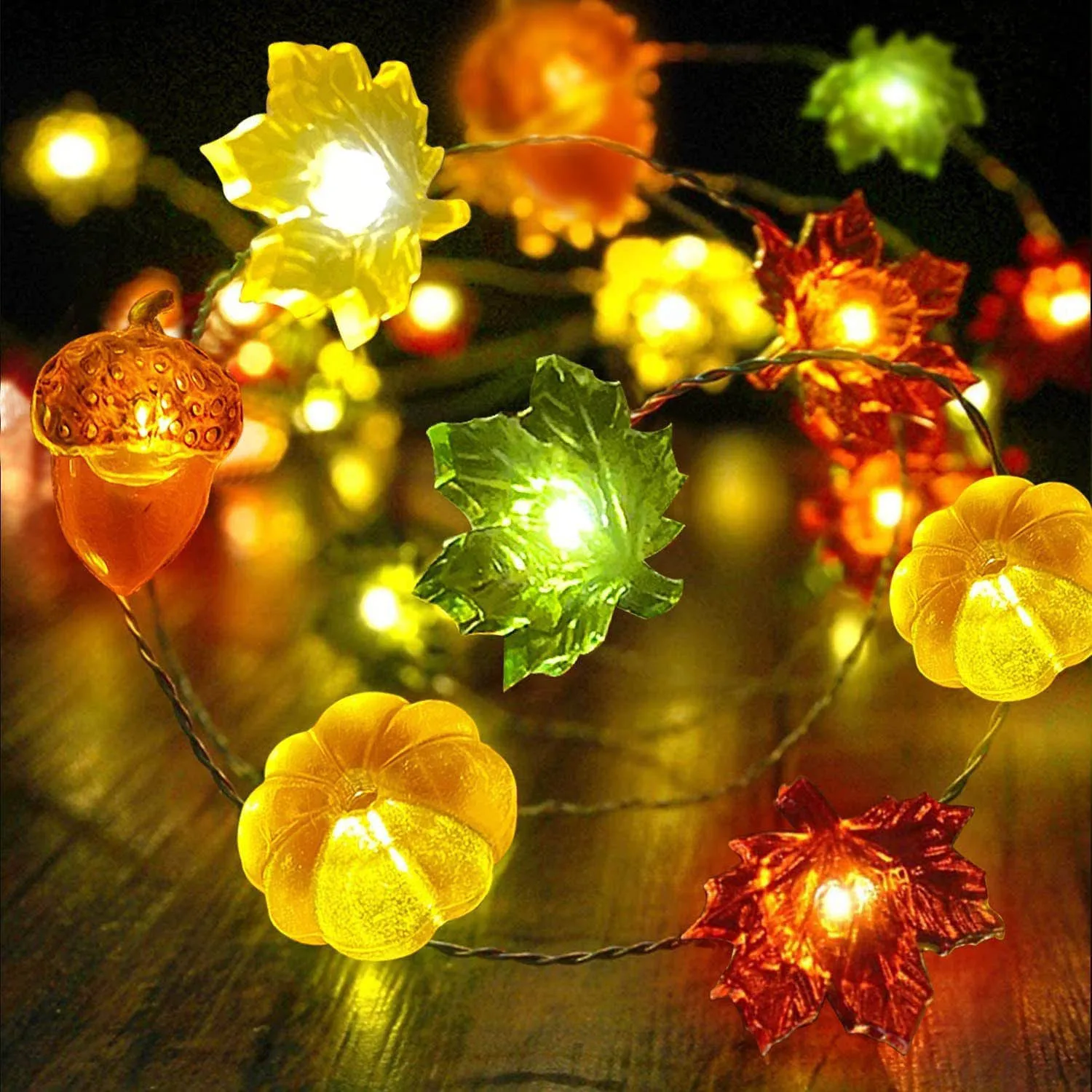 

Pumpkin Maples Acorns String Lights 20Ft 60 LED Thanksgiving Lights Fall Garland Lights Decorations for Indoor