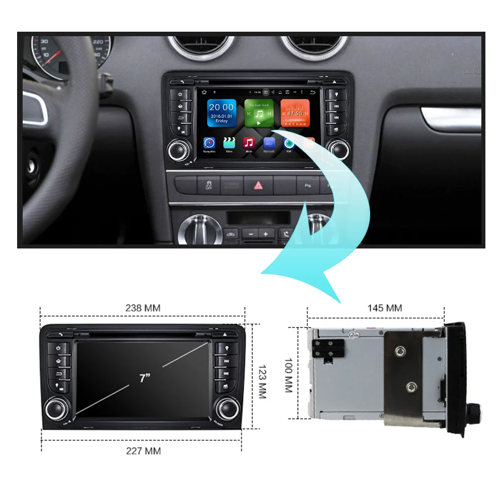 Eunavi 2 din Android 9 Автомобильный мультимедийный dvd плеер для Audi A3 8P 2003 2012 S3 2006 RS3 Sportback 2011