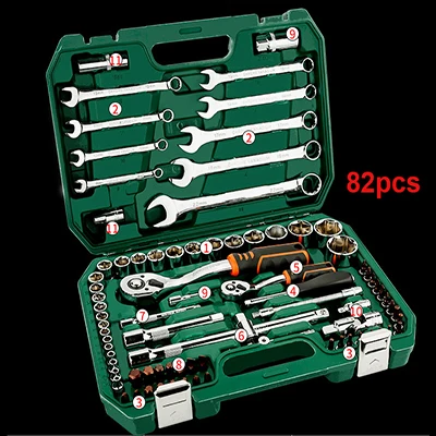82pcs set Набор ручных инструментов, универсальный бытовой Автомобильный ремонтный набор инструментов с пластиковым ящиком для инструментов, чехол для хранения, торцевой ключ, отвертка - Цвет: 82pcs set