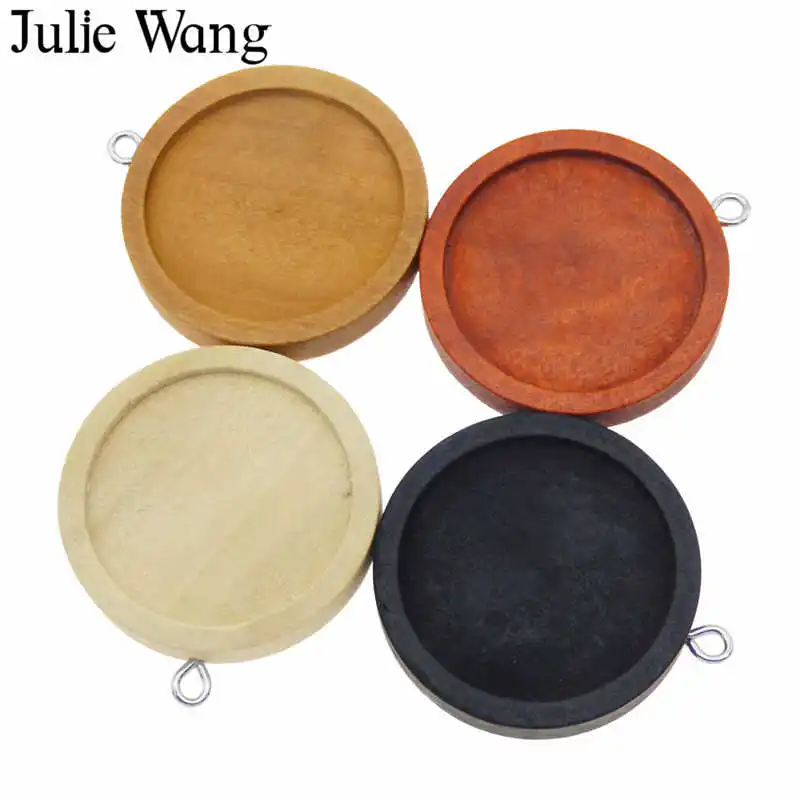 Julie Wang 4 шт. 25 мм Дерево Кабошон Базовые настройки подвески круглые стеклянные