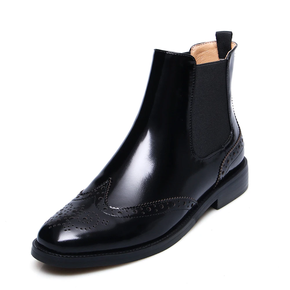 

Dilalula Women's 2021 Brand Design Genuine Leather Ankle Boots Women Shoes Fashion Brogue Chelsea Boots Female Shoes Woman