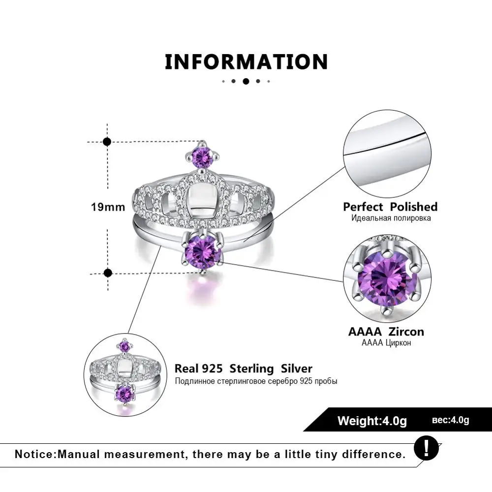 

Double Layer 925 Sterling Silver Purple Zircon Luxury Crown Ring For Women 925 Silver Fine Jewelry Wedding Gift