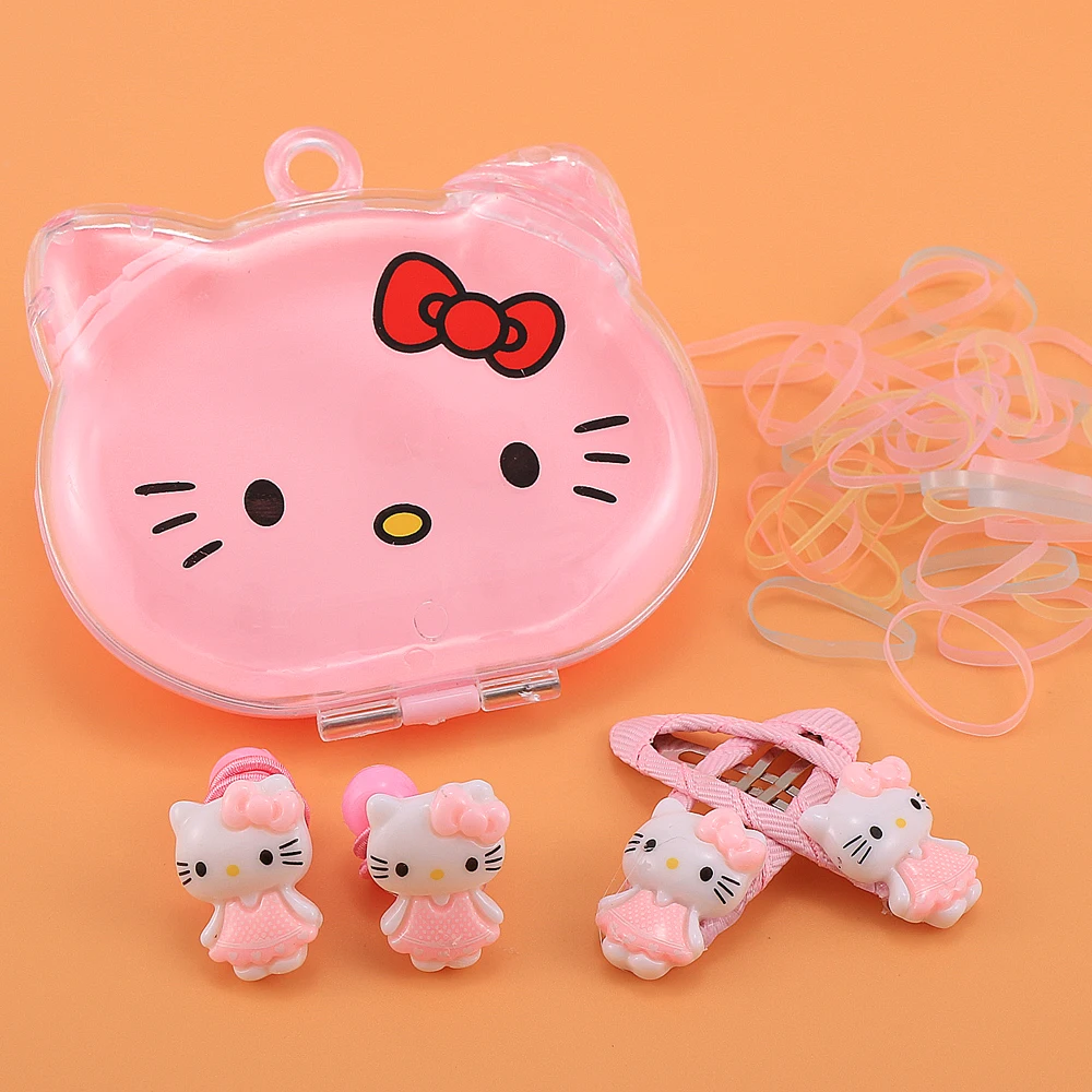 1 коробка акриловые hello kitty с эластичными лентами для волос заколки для волос около 10 шт. резинка для волос Детские аксессуары Kawaii