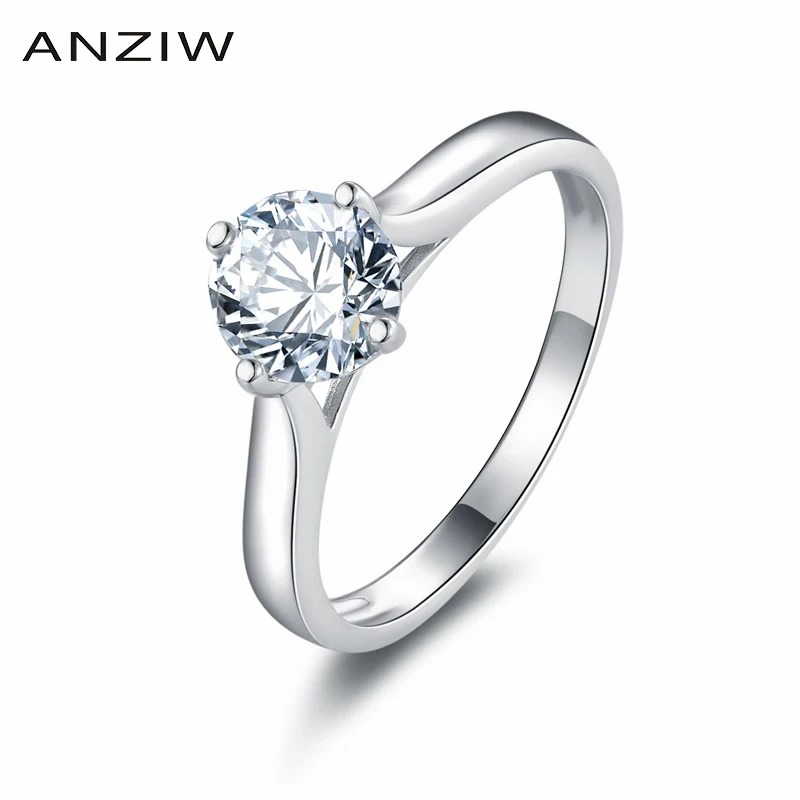 

ANZIW 925 Pure Silver Ring 1 ct Luxury Lovers Wedding Ring Round Cut Sona Ring Women Anniversary Party Band Wilver Rings Gifts