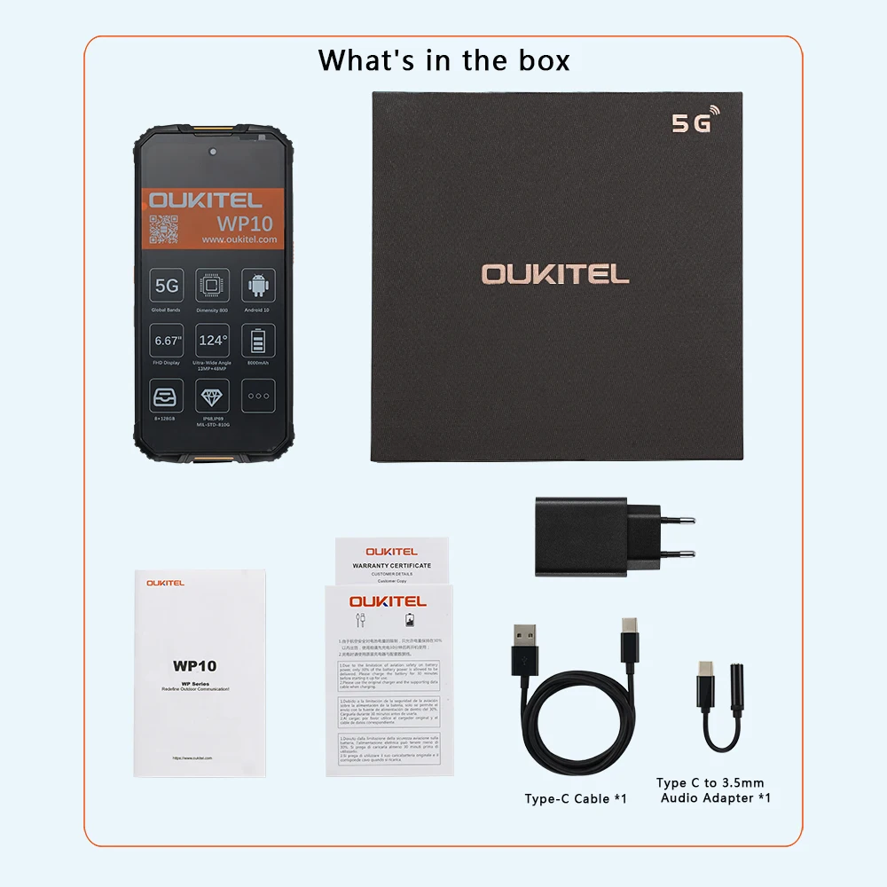 oukitel wp10 5g rugged smartphone 6 67 inch 8gb 128gb mobile phone mediatek dimensity 800 cellphone 48mp al quad cameras 8000mah free global shipping