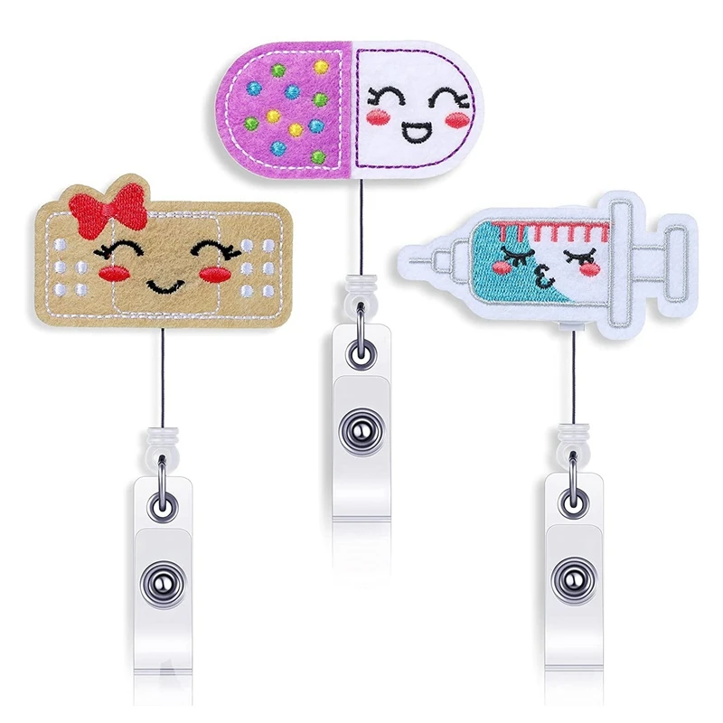 

3 PCS Badge Clip Retractable Cute Badge Reel Holder With Alligator Clip For Nurse Teacher Student Staff Member