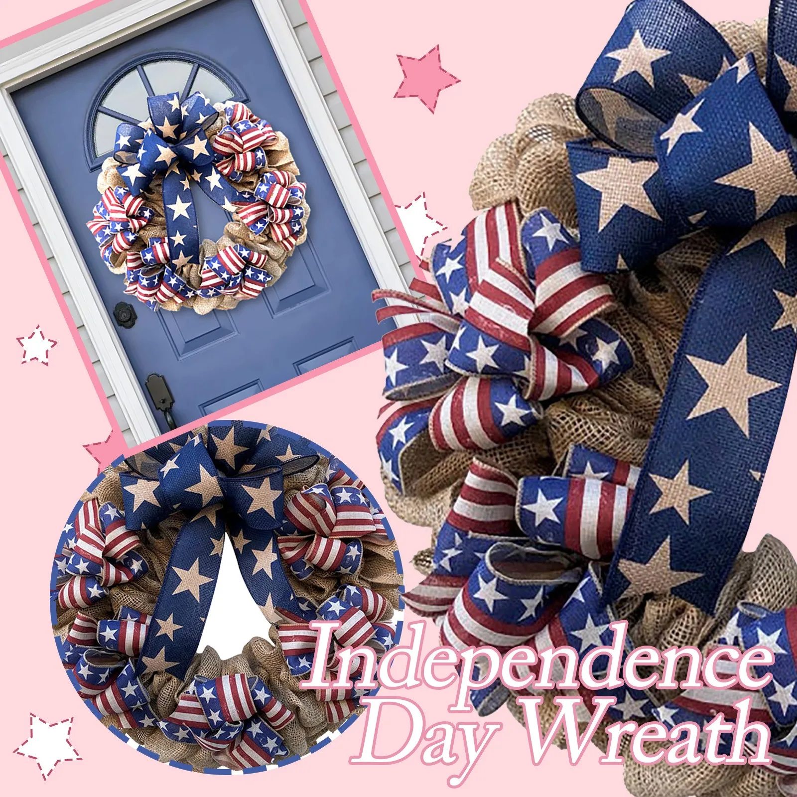

Patriotic Burlaps And American Flag Ribbon Wreath For Julys Front Door Wreath Garland Decor For Front Door Household Decoration