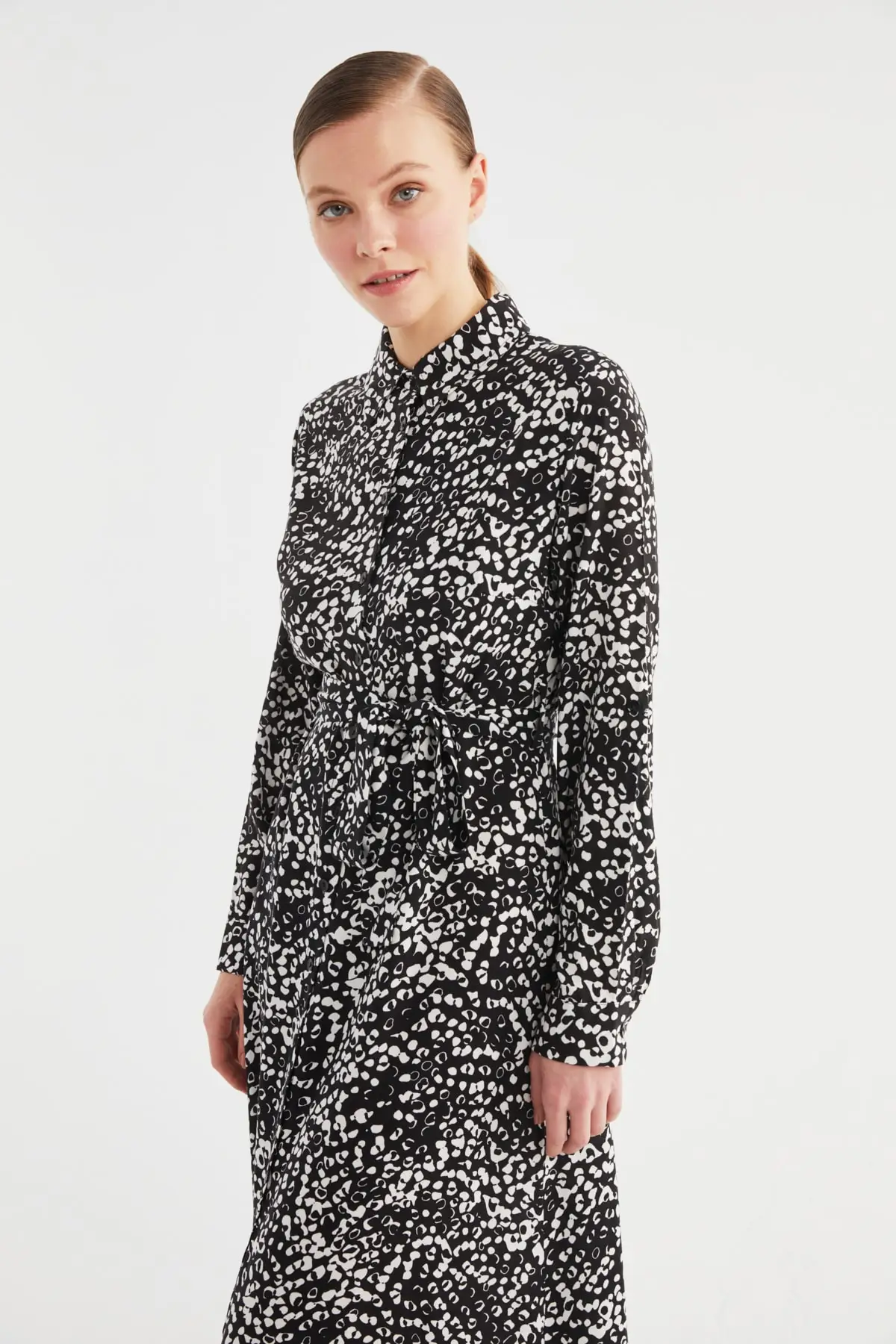 

Black Collar Viscose Patterned Dress Fashion Muslim Women Hijab Dress