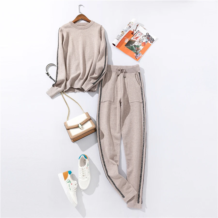 Knitted tracksuit for women Hooded Sweater Casual knitted suit Women 2 Piece set Zipper long sleeve Sporting women's suit