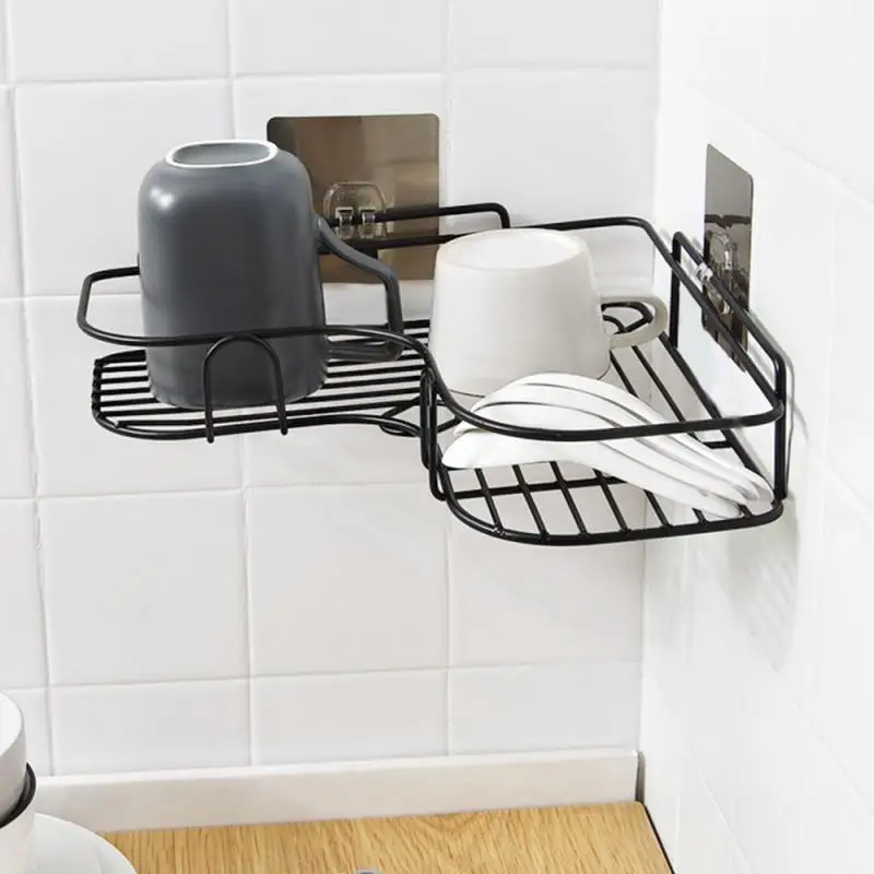 

1PCS Bathroom Shelf Metal Shelf Storage Rack Stainless Steel Punch-Free Firm Shower Kitchen Fitted Wall Storage Organizer Rack