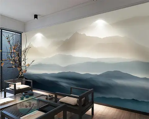 3d обои welyu, под заказ, новые китайские чернила дзен абстрактный пейзаж, живопись, картина маслом, синее море, позолоченная текстура