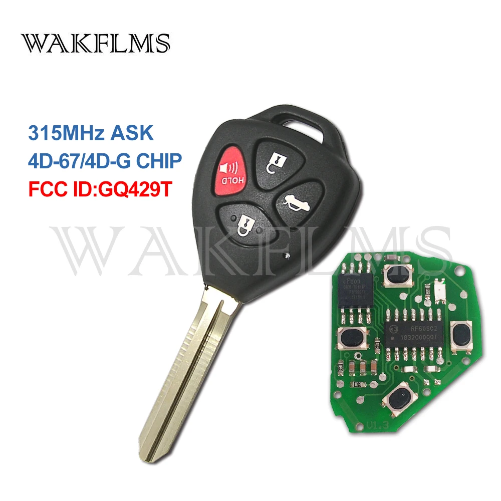 4 кнопочный дистанционный Автомобильный ключ 315 МГц для TOYOTA Camry AVALON COROLLA 2007 2010 с