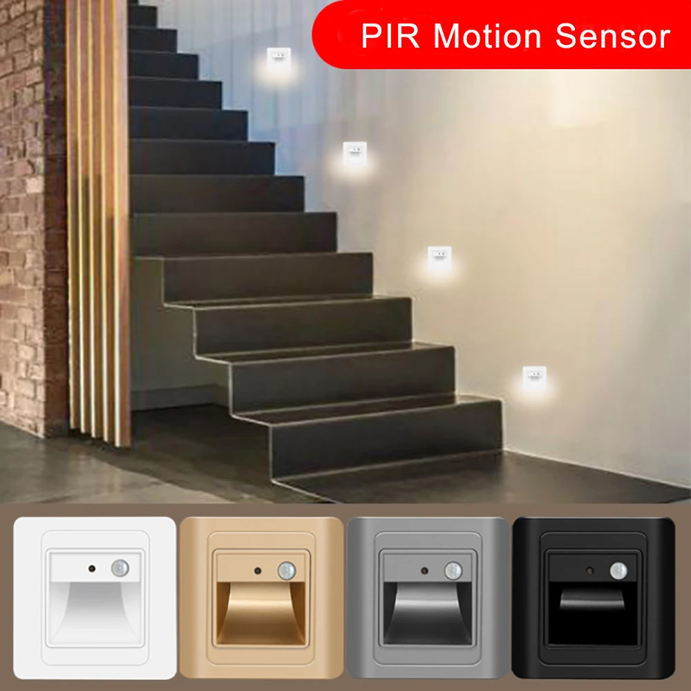 

2W Night Light Intelligent Lamp PIR Motion Detector Sensor LED Stair Light Recessed Step Lamp Ladder Wall Lamp Kitchen Foyer