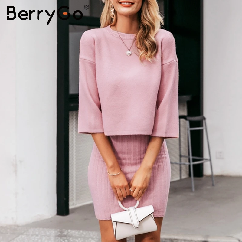 BerryGo элегантные костюмы из 2 предметов вязаное платье женское однотонное тонкое