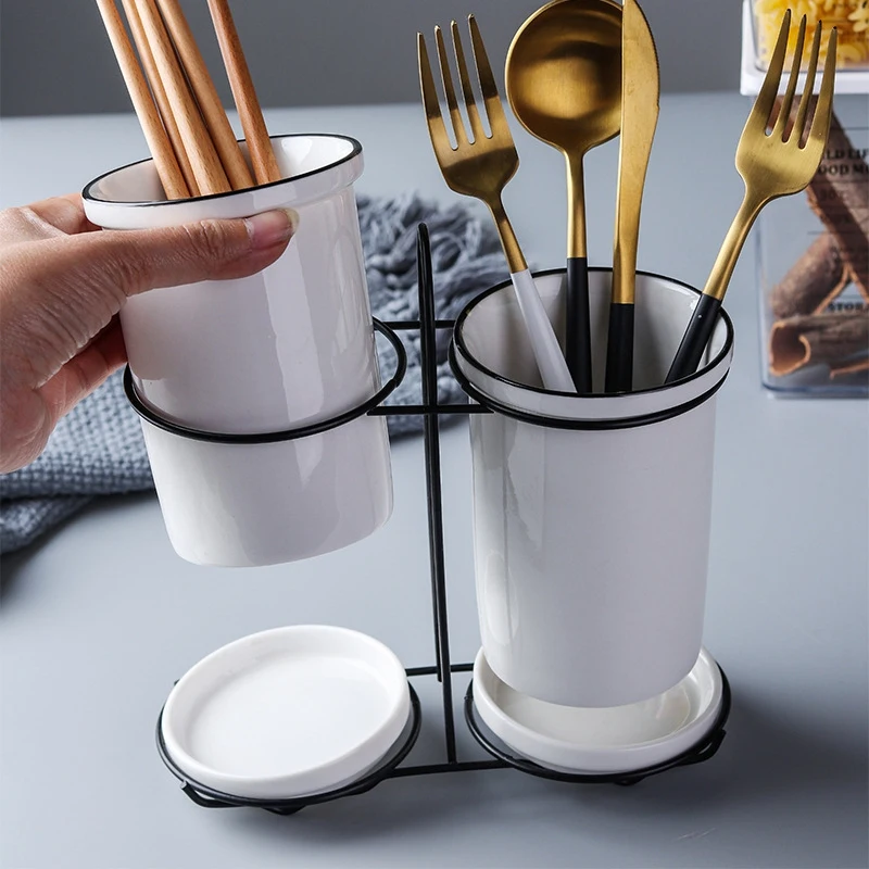 Креативная посуда керамическая трубка для хранения вилка ложка палочки