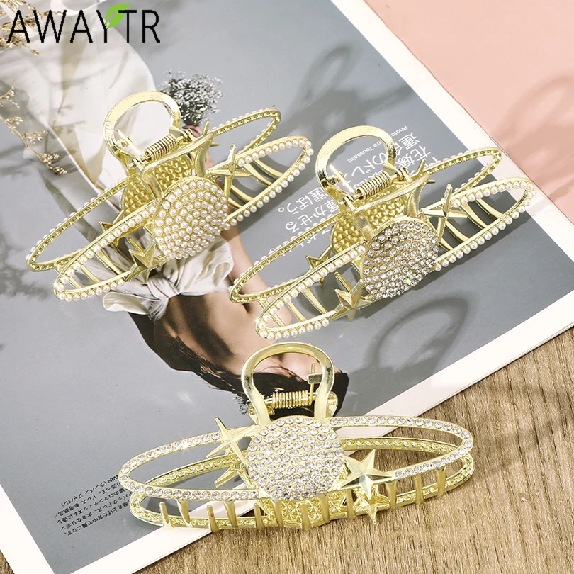 

Металлическая Заколка-краб для волос, с жемчугом