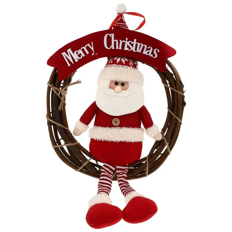 

1pc Christmas Rattan Garland Pendant Xmas Doll Rattan Wreath Hanging Decor