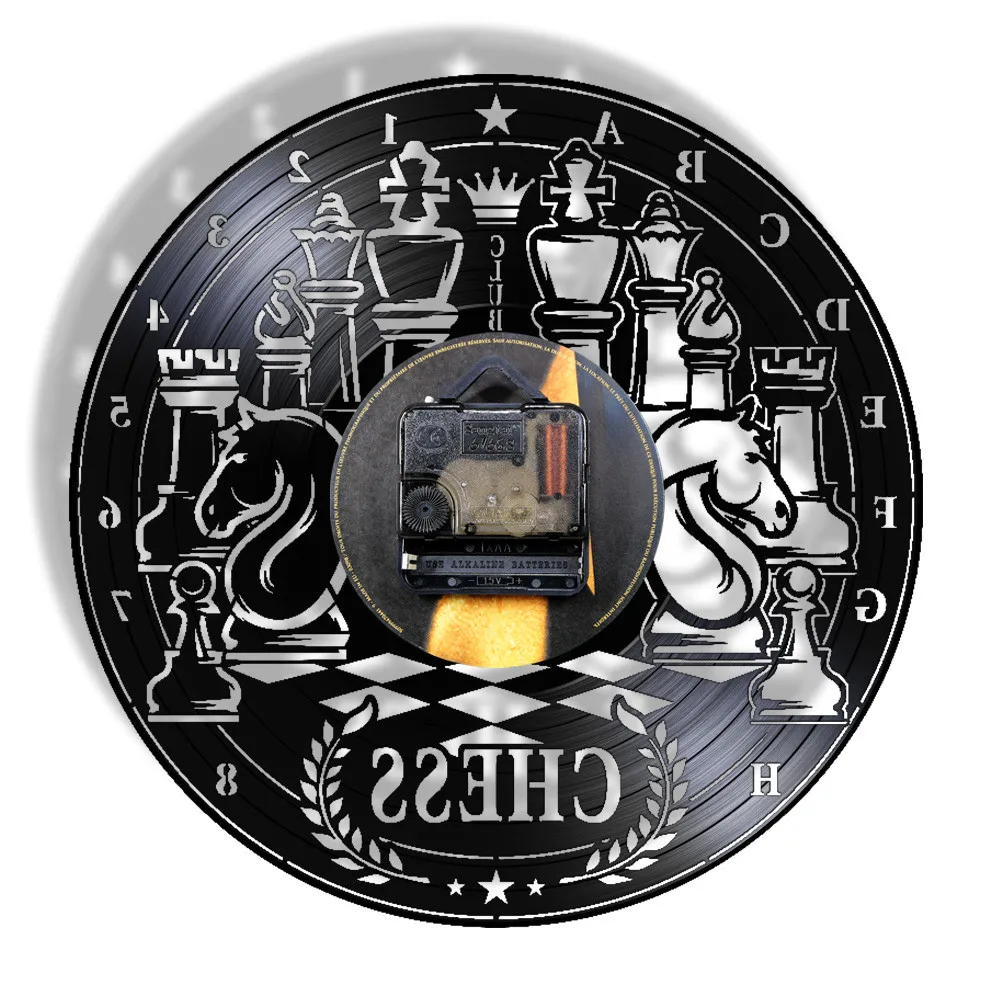 Шахматная доска виниловая пластина настенные часы шахматы настенное искусство