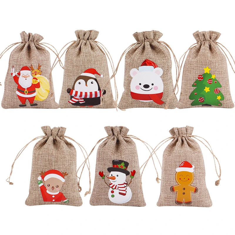 

50pcs Christmas Gift Bags Santa Candy Bag Merry Christmas Decorations For Home 2022 Xmas Drawstring Bag New Year 2023 Noel