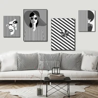 abstract black and white stripes fashion beauty wall art canvas painting poster entrance corridor artist home decoration