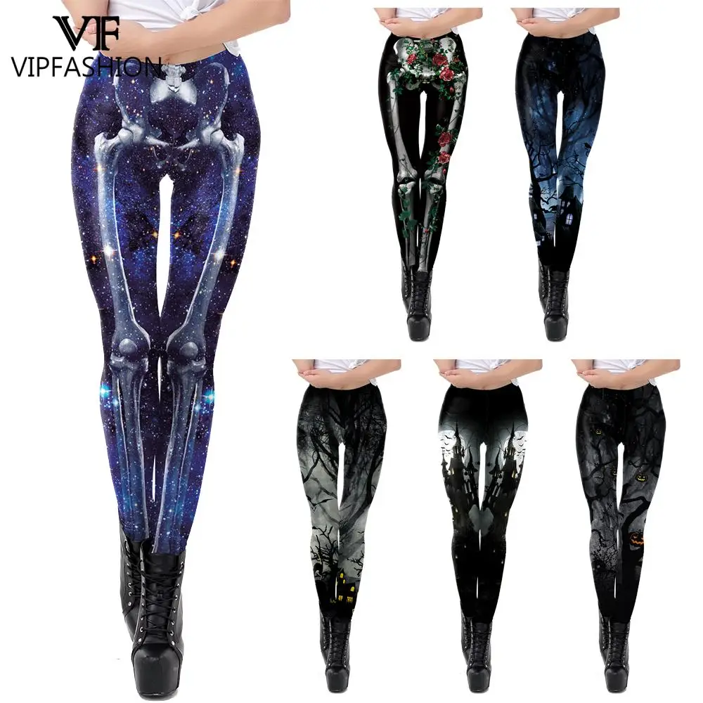 

VIP FASHION Women's Black Fitness Legging Skull Digital Print Pants Elastic High Waist Trousers Drop Shipping