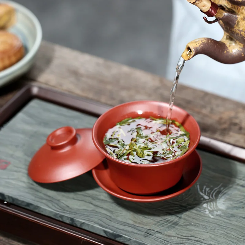 Gaiwan 210 мл натуральная фиолетовая глина чайная чаша с крышкой набор блюдца Исин