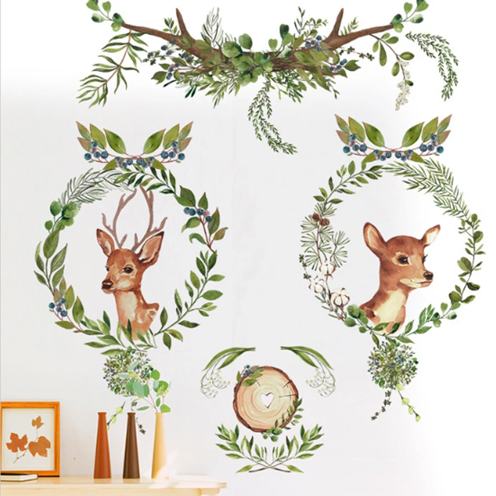 Настенные стикеры в скандинавском стиле с зелеными листьями для спальни